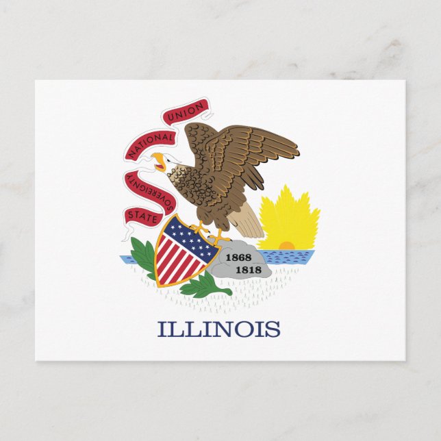 Cartão Postal Illinois State Flag Land of Lincoln Eagle Seal (Frente)