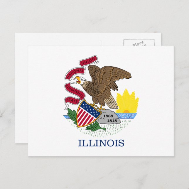 Cartão Postal Illinoisan Flag, Flag of Illinois (Frente/Verso)