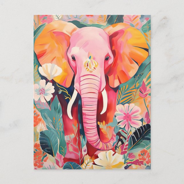 Cartão Postal Illustration bunter Elefant mit Blumen (Frente)