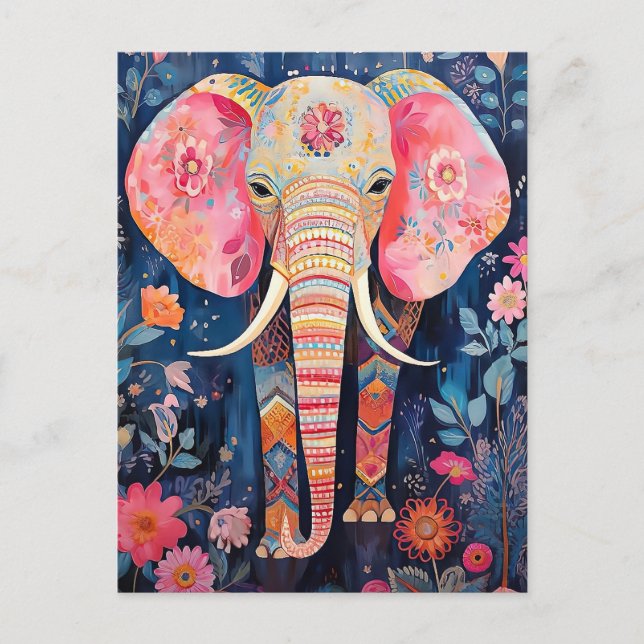 Cartão Postal Illustration Elefant mit Blumen (Frente)
