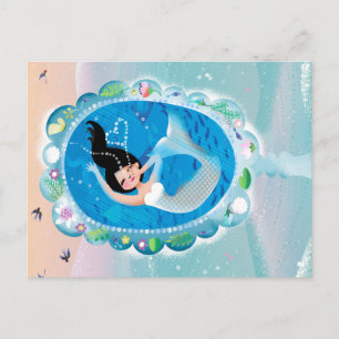Cartão Postal Illustration of a Mermaid's Mirror w Bubble Kiss