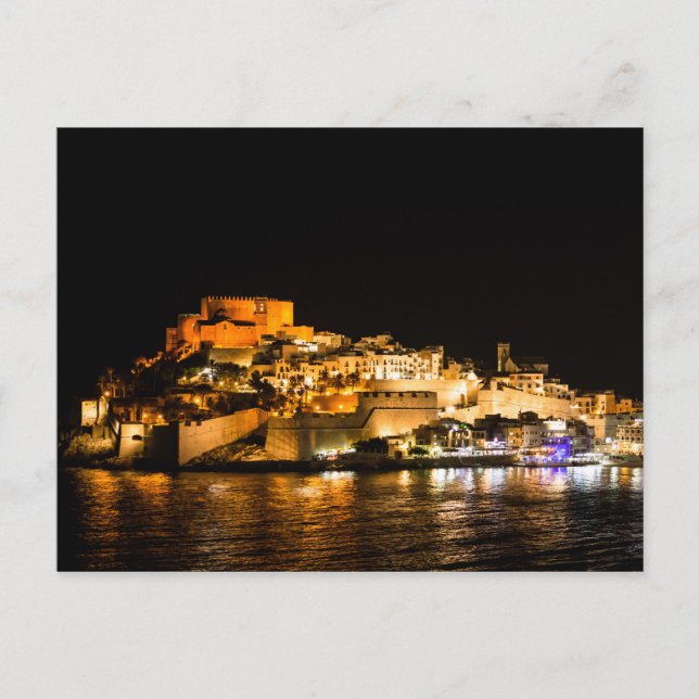 Cartão Postal Iluminação noturna do castelo de Peniscola (Frente)