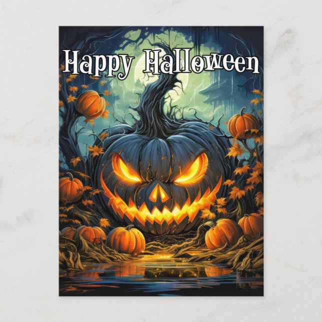 Cartão Postal Iluminando Pumpkin Spooky | Feliz Dia das Bruxas (Frente)