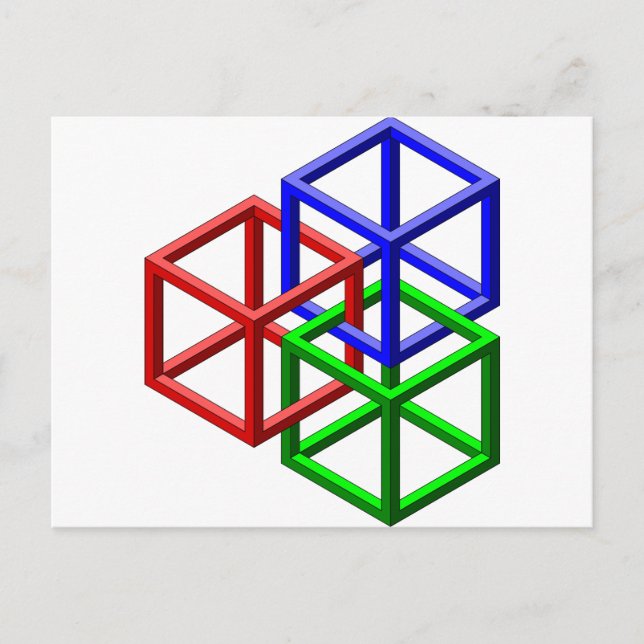 Cartão Postal Ilusão Óptica Geométrica Impossível dos Cubos (Frente)