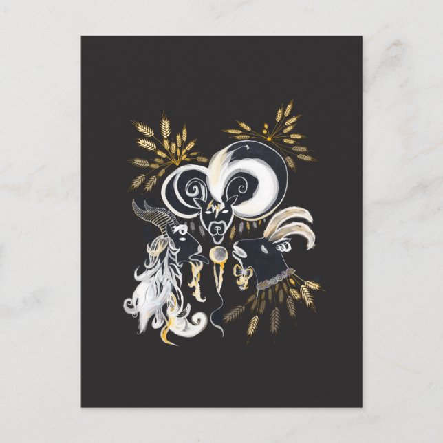 Cartão Postal Ilustração a tinta preta e branca de Cabras Cantan (Frente)