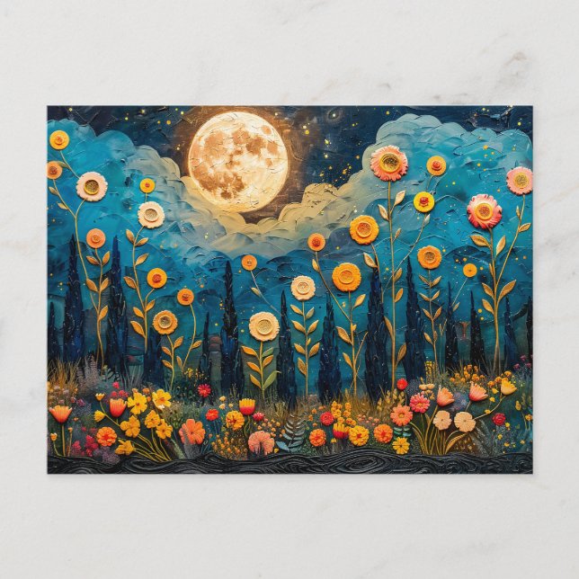 Cartão Postal ilustração abstrato de aquarela da lua de cheio (Frente)