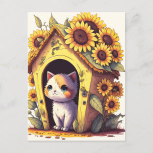 Cartão Postal Ilustração Adorável De Gato De Gatinho De Posse Ar