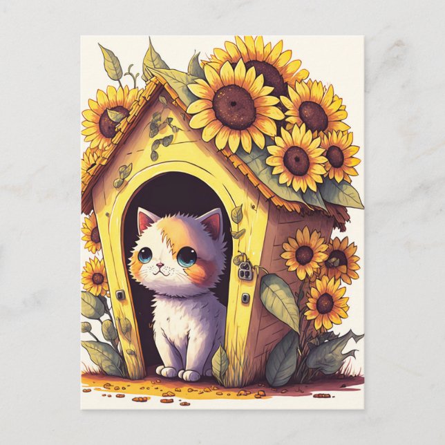 Cartão Postal Ilustração Adorável De Gato De Gatinho De Posse Ar (Frente)