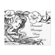 Ilustração Amável Dama Fluindo Cabelo e Flores