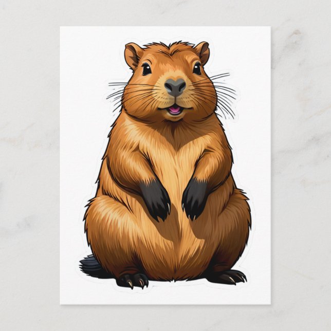 Cartão Postal Ilustração Animal da Capybara Rodent Cute (Frente)