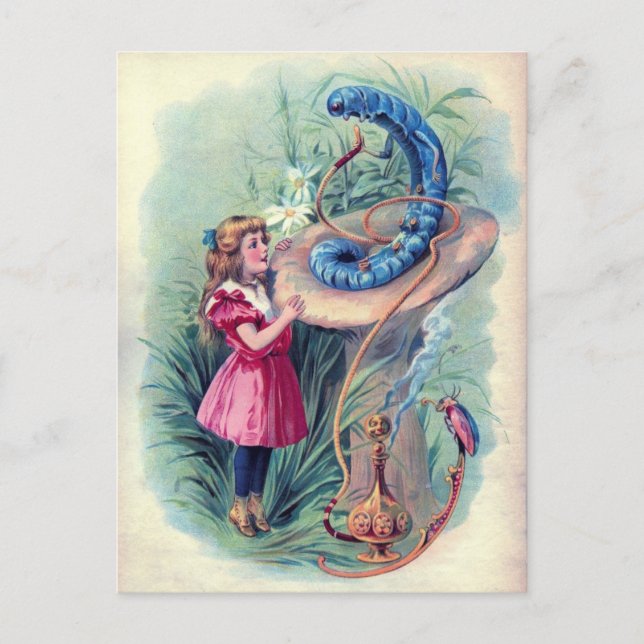 Cartão Postal Ilustração Antiga de Alice no País das Maravilhas (Frente)