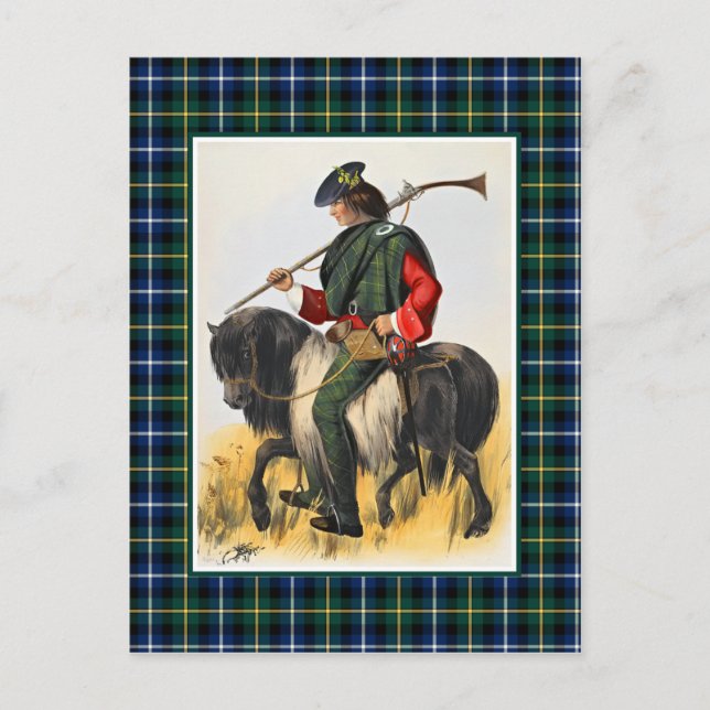Cartão Postal Ilustração Antiga do Clan MacNeil Quadro de Tartã (Frente)