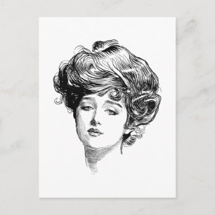Cartão Postal Ilustração Antiga Vintage Gibson Girl