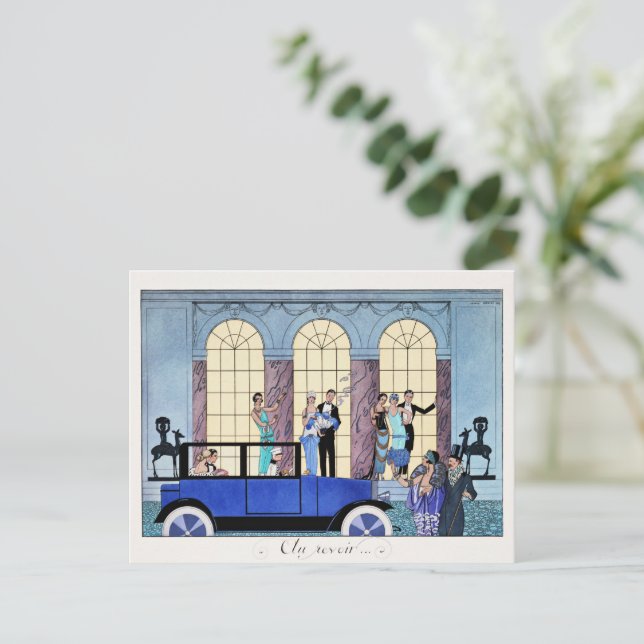 Cartão Postal Ilustração Art Déco de 1920, Au Revoir (Em pé/Frente)