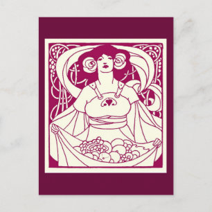 Cartão Postal Ilustração Art Nouveau da Donzela da Colheita Vi