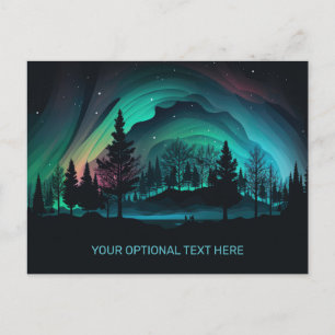 Cartão Postal Ilustração Aurora Borealis de Texto Personalizado