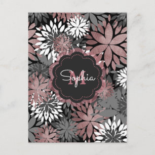 Cartão Postal Ilustração bonito de Flores Geométricas Douradas d