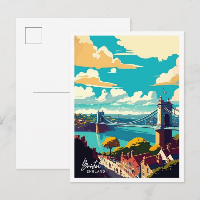 Cartão Postal Ilustração Bristol England Art Viagem Vintage (Frente/Verso)