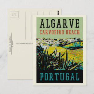 Cartão Postal Ilustração carvoeiro de praia no Algarve Portugal