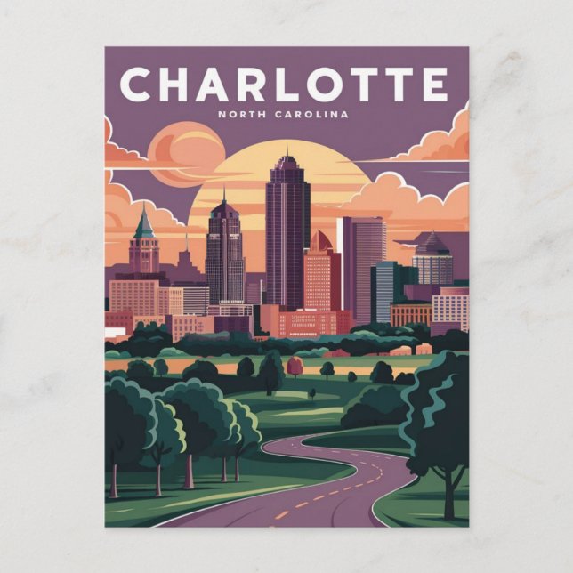 Cartão Postal Ilustração Charlotte North Carolina (Frente)