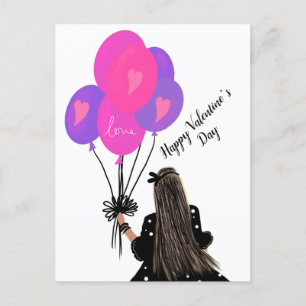 Cartão Postal Ilustração Chic de Garota com Balão do Dia dos Nam