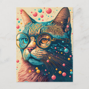 Cartão Postal Ilustração Colorida de Gato de Gatinho