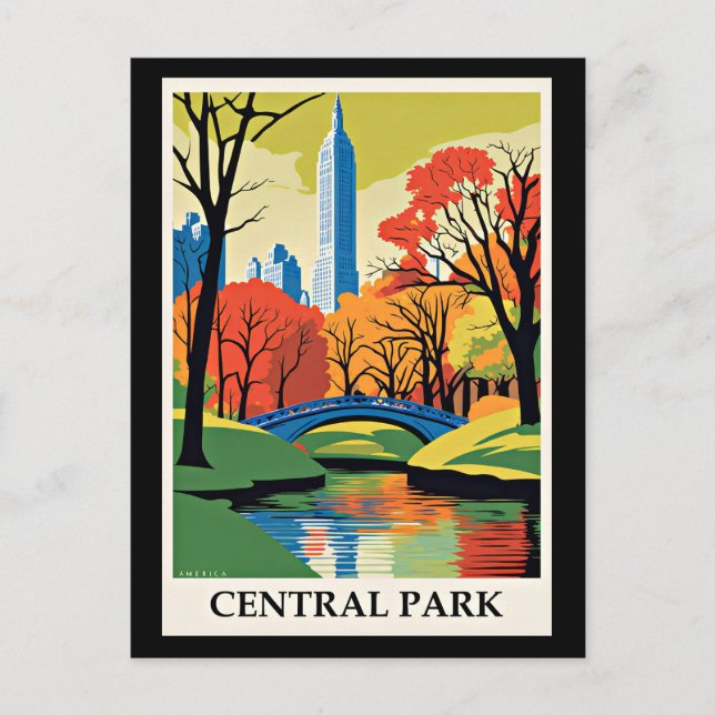 Cartão Postal Ilustração colorida do Central Park (Frente)