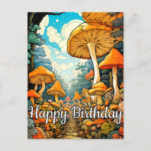 Cartão Postal Ilustração Criativa de Floresta de Cogumelos Abstr
