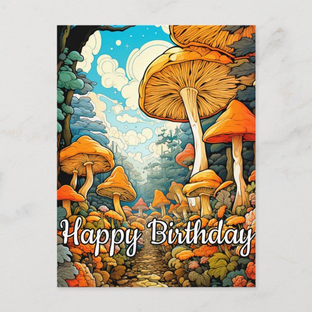 Cartão Postal Ilustração Criativa de Floresta de Cogumelos Abstr (Frente)