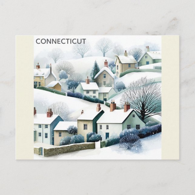 Cartão Postal Ilustração da Aldeia de inverno de Neve de Connect (Frente)