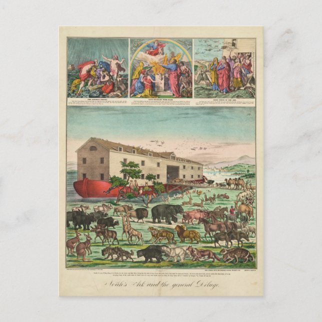 Cartão Postal Ilustração da Arca de Noé e do Delúge Geral (Frente)