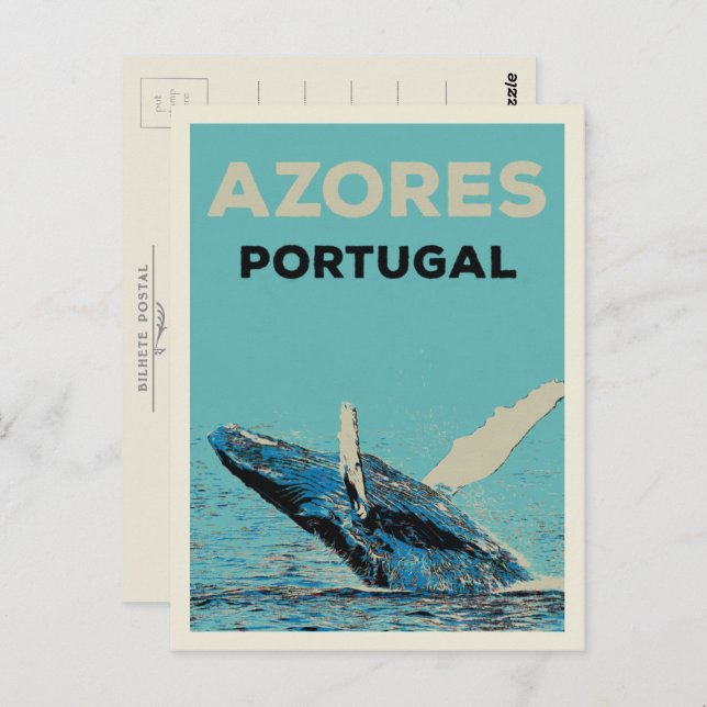 Cartão Postal Ilustração da baleia-jubarte dos Açores em Portuga (Frente/Verso)