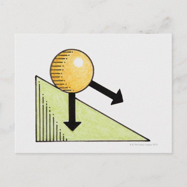 Cartão Postal Ilustração da bola movendo-se em uma inclinação, s (Frente)