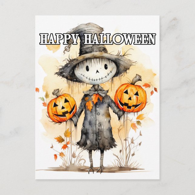 Cartão Postal Ilustração da Boneca de Halloween Super Bonita (Frente)