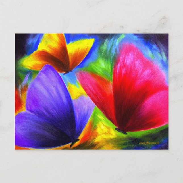 Cartão Postal Ilustração da borboleta amarela azul-escura-branca (Frente)