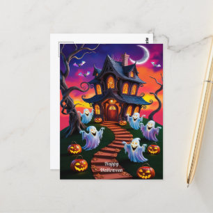 Cartão Postal Ilustração da Casa Assombrada de Halloween Spooky