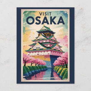 Cartão Postal Ilustração da Castelo de Osaka Japão Viagem Arte V