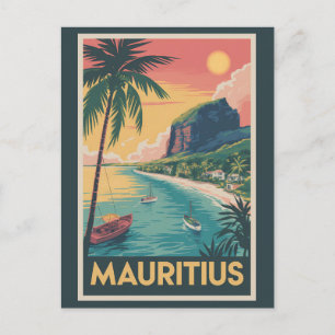 Cartão Postal Ilustração da Costa de Maurícias Viagem Arte Vinta