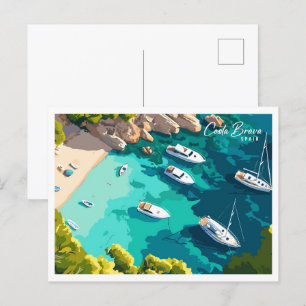 Cartão Postal Ilustração da Espanha Costa Brava Vista aérea