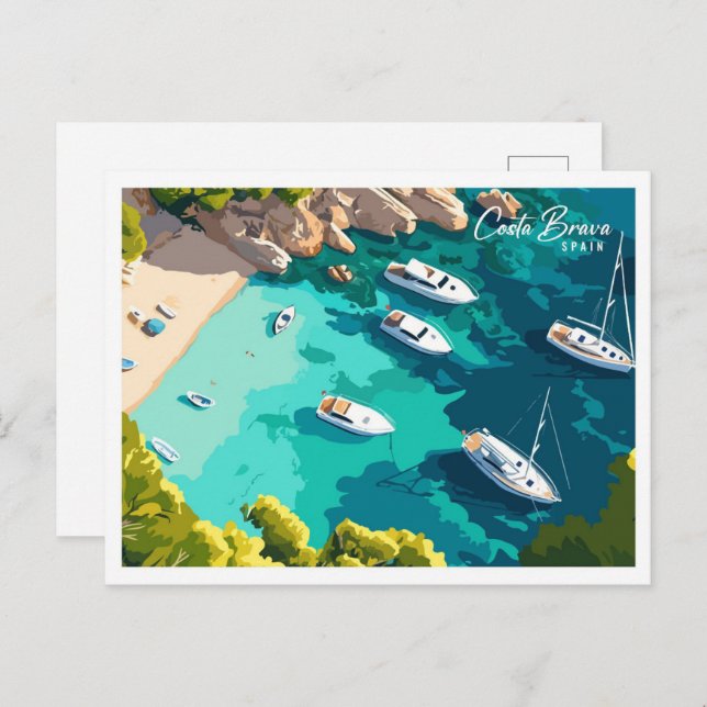 Cartão Postal Ilustração da Espanha Costa Brava Vista aérea (Frente/Verso)