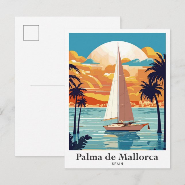Cartão Postal Ilustração da Espanha Palma de Maiorca (Frente/Verso)