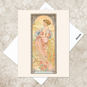 Cartão Postal Ilustração da Estação de Verão Alphonse Mucha