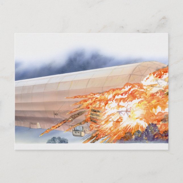 Cartão Postal Ilustração da explosão de Zeppelin em chamas (Frente)