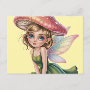 Cartão Postal Ilustração da Fada da Floresta com Chapéu de Cogum