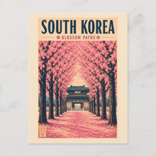 Cartão Postal Ilustração da Flor de Cerejeira da Coreia do Sul A