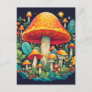 Cartão Postal Ilustração da Floresta Abstrato de Cogumelo Criati