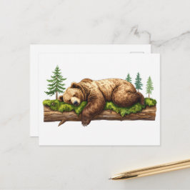 Cartão Postal Ilustração da Floresta do Urso Grizzly Dormindo em