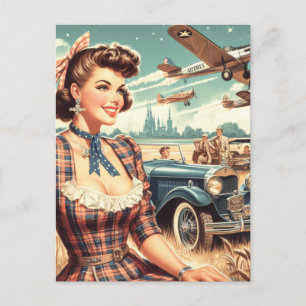 Cartão Postal Ilustração da Garota da Vintage Bonita