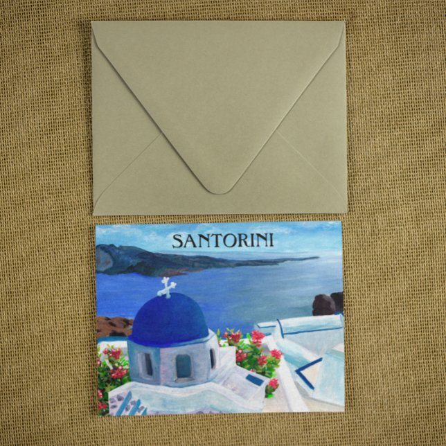 Cartão Postal Ilustração da Grécia Trendy Santorini (santorini greece beautiful postcard)