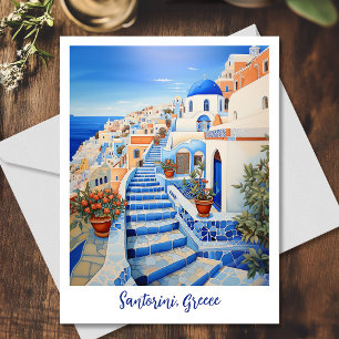 Cartão Postal Ilustração da Ilha de Santorini   Arte de Viagem